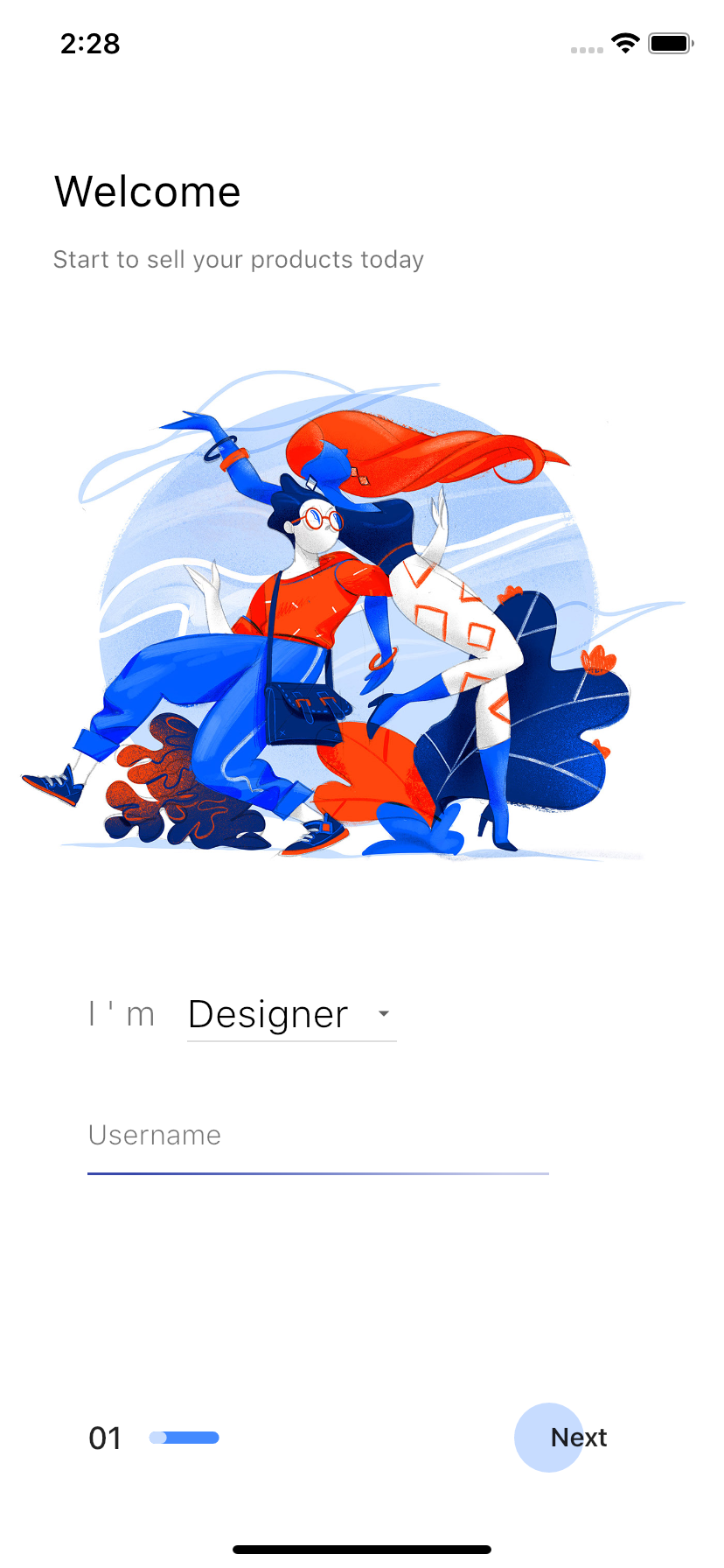 Market App welcome screen
